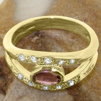 Британски направени 10k жълто злато Real Natural Pink Tourmaline & Diamond Womens Band Ring - Опции за размер - размер 8