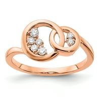 Солиден 14K розово злато полирано симулиран CZ двоен кръг пръстен