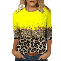 Funicet дамски върхове ръкав леопардов отпечатани тънки сладки върхове crewneck тънки модни тениски ризи пролет есен блуза