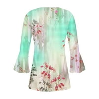 Ризи за копче за жени флорална печатна туника летни върхове облечени ежедневни звъни три четвърти V Врат пролетни блузи