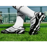 OUCAILI Мъжки футболни обувки Наземни футболни чисти Spike Training Shoe Лека дантела нагоре Атлетични маратонки Училищни треньори Черно бял Спайк 8.5