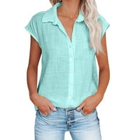 Женски плюс размер къс ръкав Лятна плътна цветен бутон за свободно прилепване надолу тениска с ревера