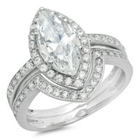 2. CT Marquise Cut Истински култивиран диамант VS1-VS J-K 14K бяло злато хало годеж сватбен булчински комплект дизайнер пръстен BW SET SITE 11