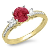 Dazzlingrock Collection 14k Princess & Round Ruby & White Diamond Bridal Stone Ring, жълто злато, размер 5.5