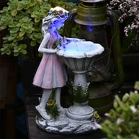 Градинска статуя Момичета фигурка - статуя на смола със слънчеви LED светлини за вътрешен двор за изкуство, орнаменти на тревата, на закрити декорации на открито