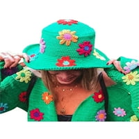 Електронно момиче плетена кофа шапки y2k жени цветя модел широк ръб на открито слънце защита шапка снимка реквизит рибарска шапка