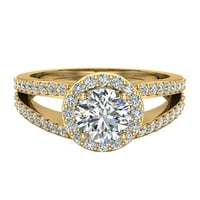 Сертифициран кръгъл блестящ сплит ореол годежен пръстен 14k злато 1. CT