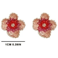 Постепенно червено масло за рисуване на цветя ръчно изработени обеци от Мори Сребърна игла с висок клас Обеци Обеци Горещо розово