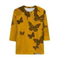 Sksloeg дамски блузи пеперуди от печатни ръкави ризи облечени пуловер блузи ежедневни тройници, жълт xxl