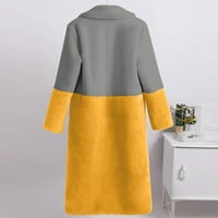 Absuyy Winter Coats for Women Elegant Packwork с дълъг ръкав fau fur ежедневно топло яке жълт размер l