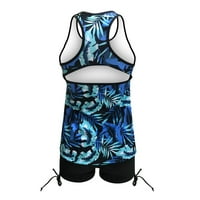 Плюс размер бански костюми за жени плажни дрехи за жени Mi & Match разделя без презрамки ретро синьо 2xl