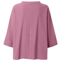 Дамска котка отпечата три четвърт ръкав прост хлабав памук и бельо блузи за ежедневна ваканция v врата удобни ежедневни тениски розово xl