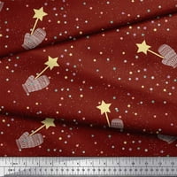 Soimoi Red Cotton Voile Fabric Musical Symbol & Star Print Fabric от двор широк