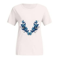 Модна жена ежедневна свободна бяла тениска пеперуда пеперуда с къс ръкав отгоре