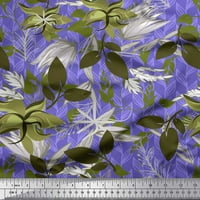 Soimoi Purple Polyester Crepe Fabric Artistic Leaves Print Fabric по двор широк