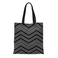 Платна тотална чанта керемична зигзаг модел вълнообразна от пунктирани шеврони абстрактно черно многократно рамо за хранителни стоки чанти за пазаруване