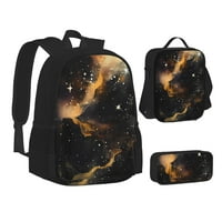 Училищна раница за тийнейджъри момичета момчета, космически галактика Златни вълни звезди обратно към училищни торбички за обяд за обяд молив