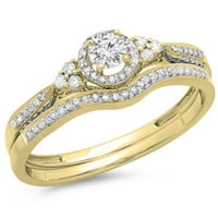 0. Карат 10K златен кръг диамантен хало стил Булчински годежен пръстен Съответстващ лента комплект CT