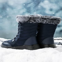 Wooblow Ladies Disherable Mid -Calf Boot Round Toe Plush Snow Boots Blue 5.5