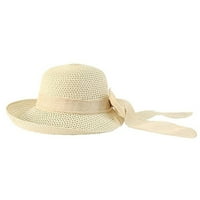 Imcute Women's Fashion Wide Brim Sun Hat Condable Anti-UV Beach Hat Holiday Bow Straw Hat