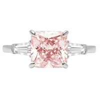 CT Brilliant Cushion Cut симулиран розов диамант 14K бяло злато тристонов пръстен SZ 10.25