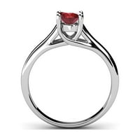 Red Garnet Politaire Ring 1. CT в 14K бяло злато.size 7.5